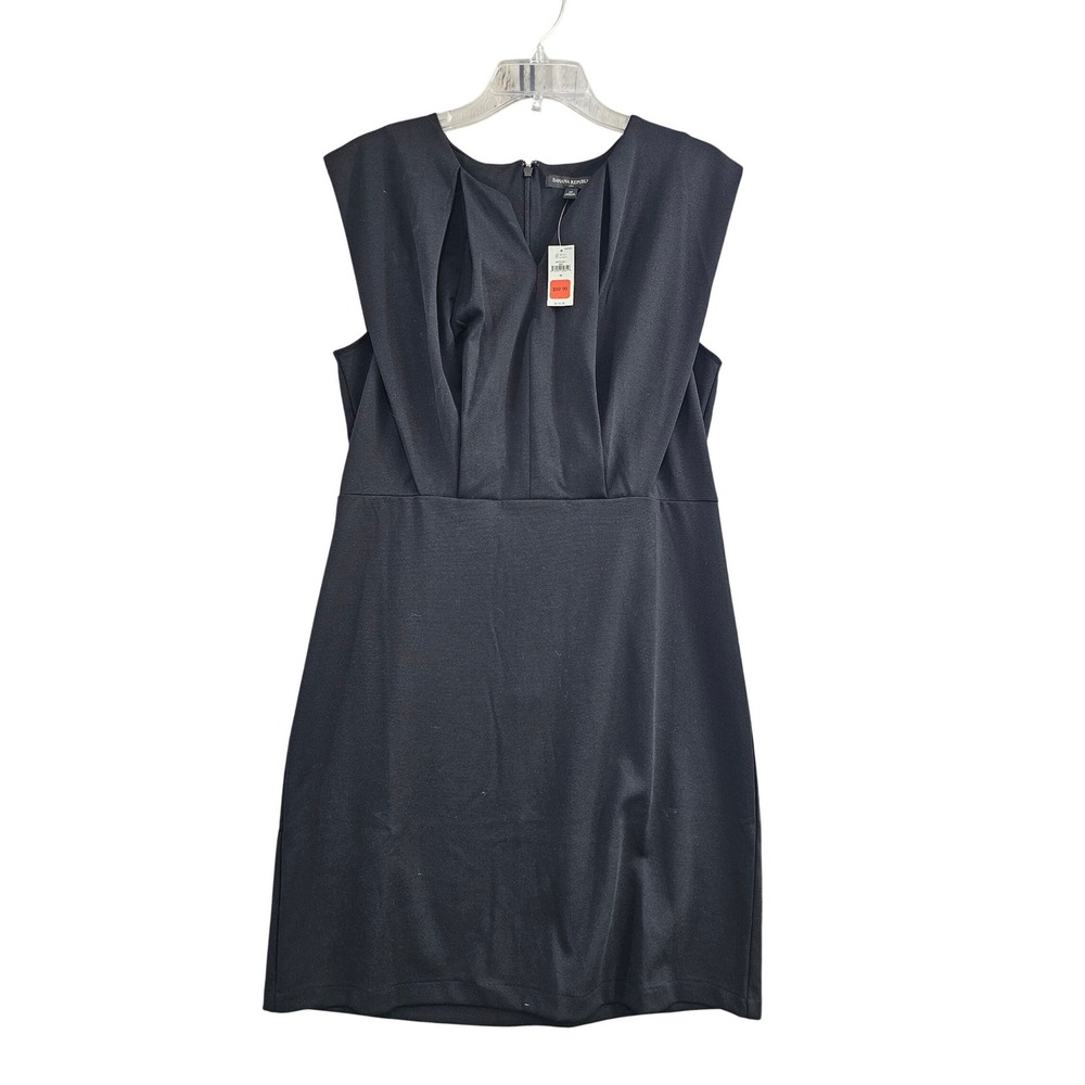 Banana Republic Sheath Dress Womens M Black Chic‎ Pleated V-Neck Ponte Knit NEW